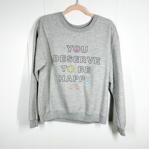 Wound Up Gray "You Deserve To Be Happy" Graphic Long Sleeve Sweatshirt M (7-9)